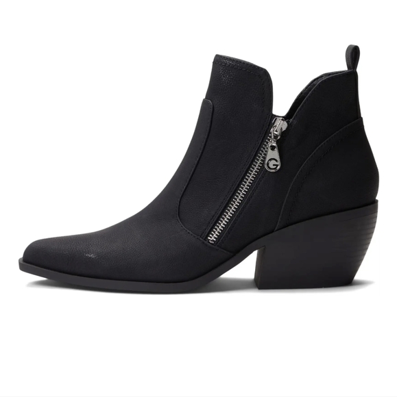 NWOT GBG Los Angeles "Vissa" Black Zipper Ankle Stacked Heel Booties, Sz 7 - Picture 5 of 11